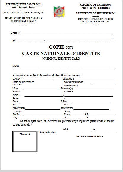 Copie de la Carte Nationale d'Identité