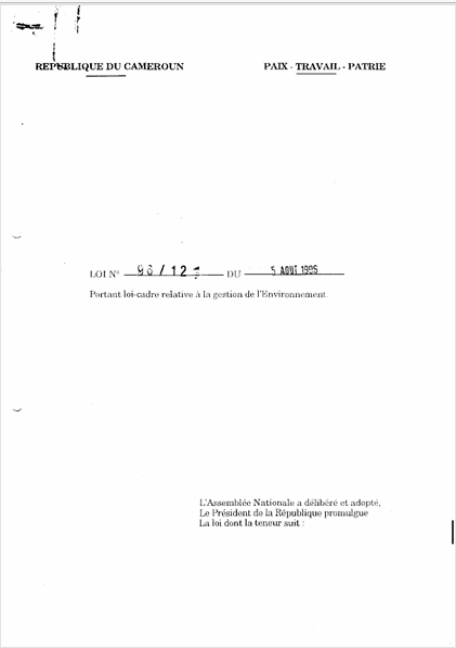 Loi n° 96/121 du 05 aout 1996 portant loi-cadre relative à la gestion de l'environnement