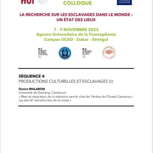 LA RECHERCHE SUR LES ESCLAVAGES DANS LE MONDE : UN ÉTAT DES LIEUX