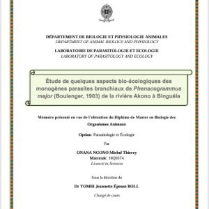 Étude de quelques aspects bio-écologiques des monogènes parasites branchiaux de major Phenacogrammus (Boulenger, 1903) de la rivière Akono à Binguéla