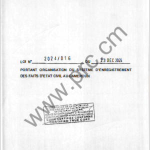 Loi N°2024/016 du 23 décembre 2024 portant organisation du système d’enregistrement des faits d’Etat Civil au Cameroun