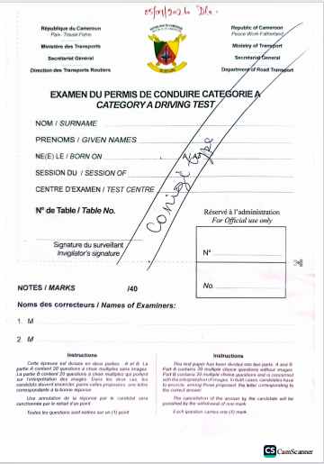 Sujet d'examen du Permis de Conduire Session Septembre 2026 - CAT A, B, C, G, T